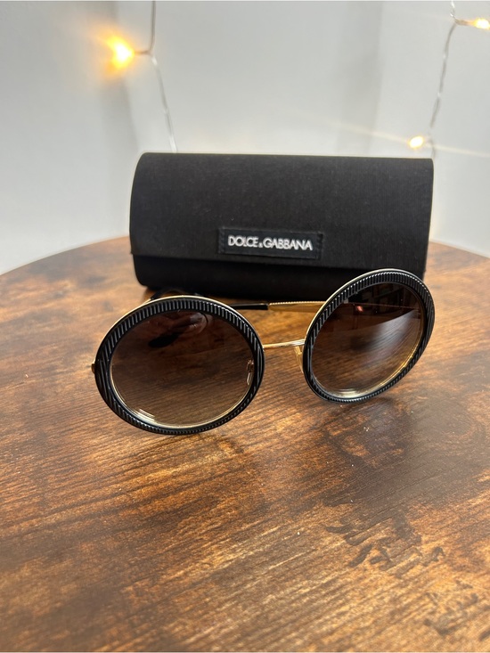 Dolce & Gabbana Round Black Sunglasses with Gold Accents main image 4